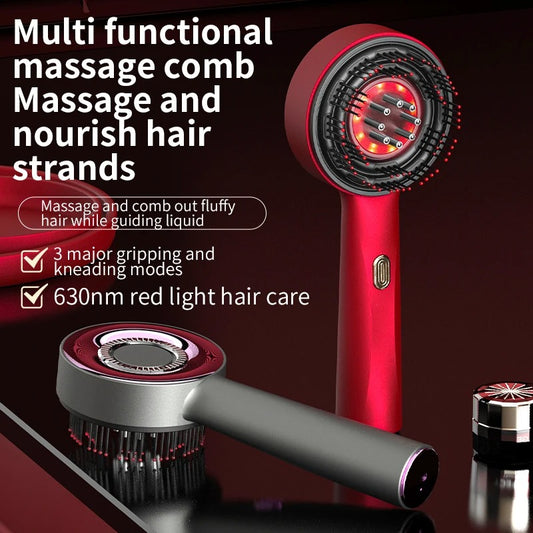 Electric Vibration Scalp Massager with Red Light Therapy & Hair Growth Oil Applicator